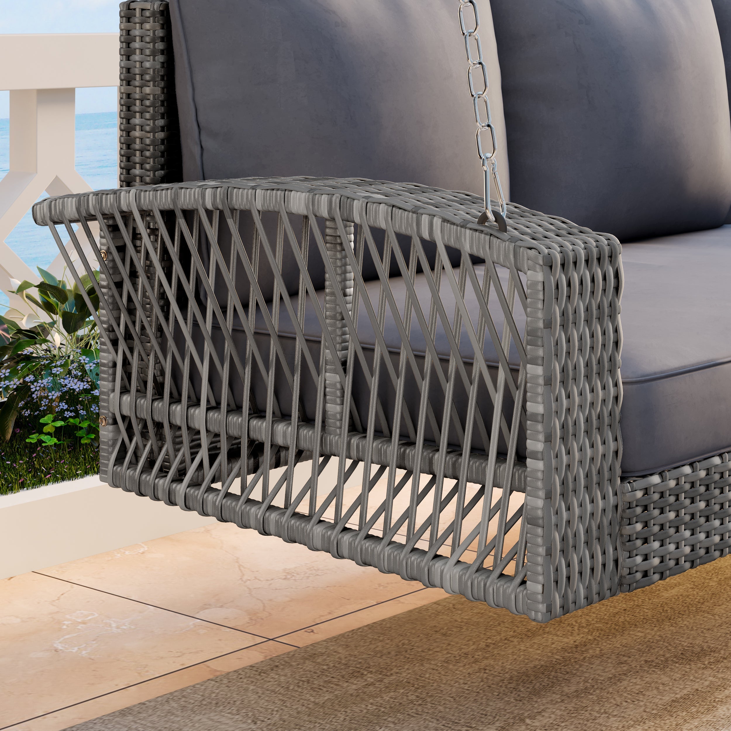3-Person Large Porch Swing with Cushions