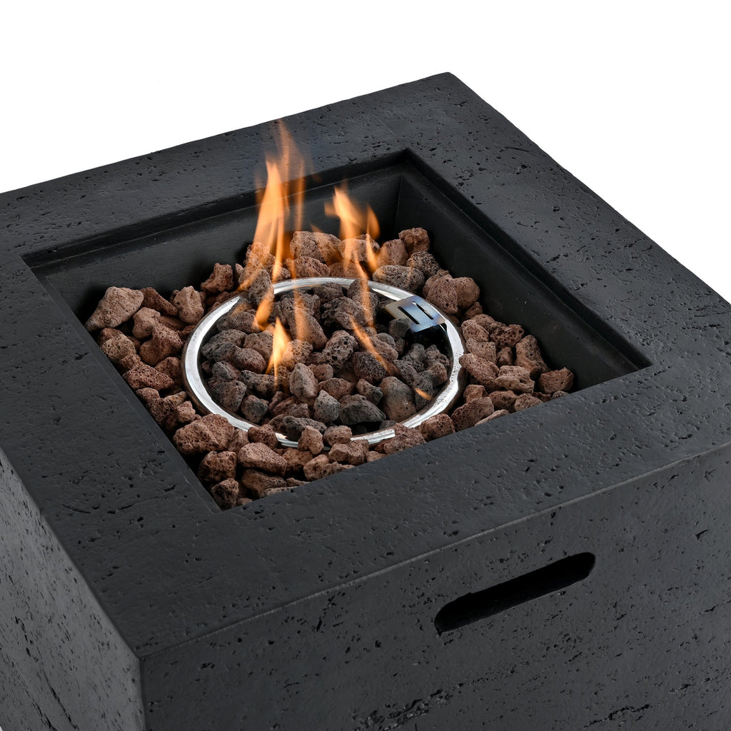 Outdoor Square Fire Pit with Steel Burner, Lava Rocks and Cover
