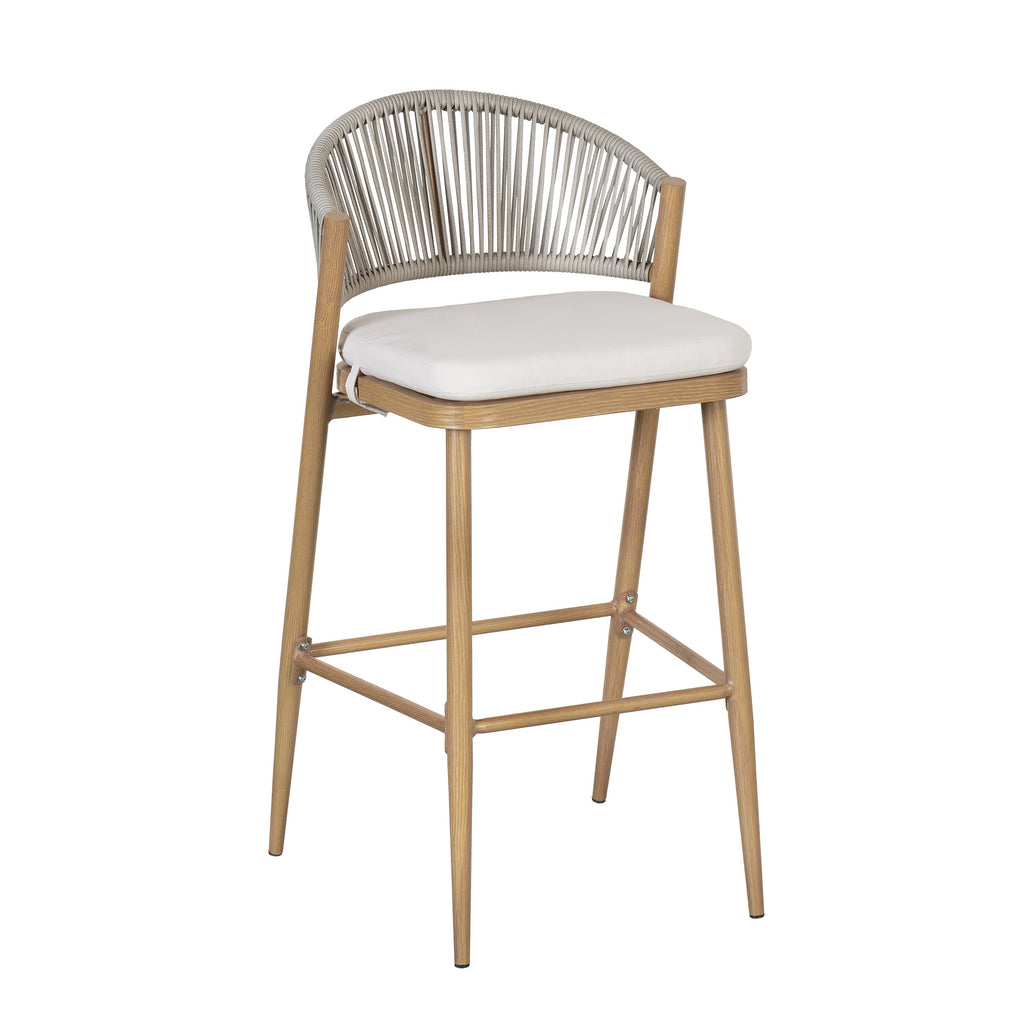 Outdoor Metal Frame Stools with Scallop-Shaped Backrest & Water-Resistant Cushions, Set of 2