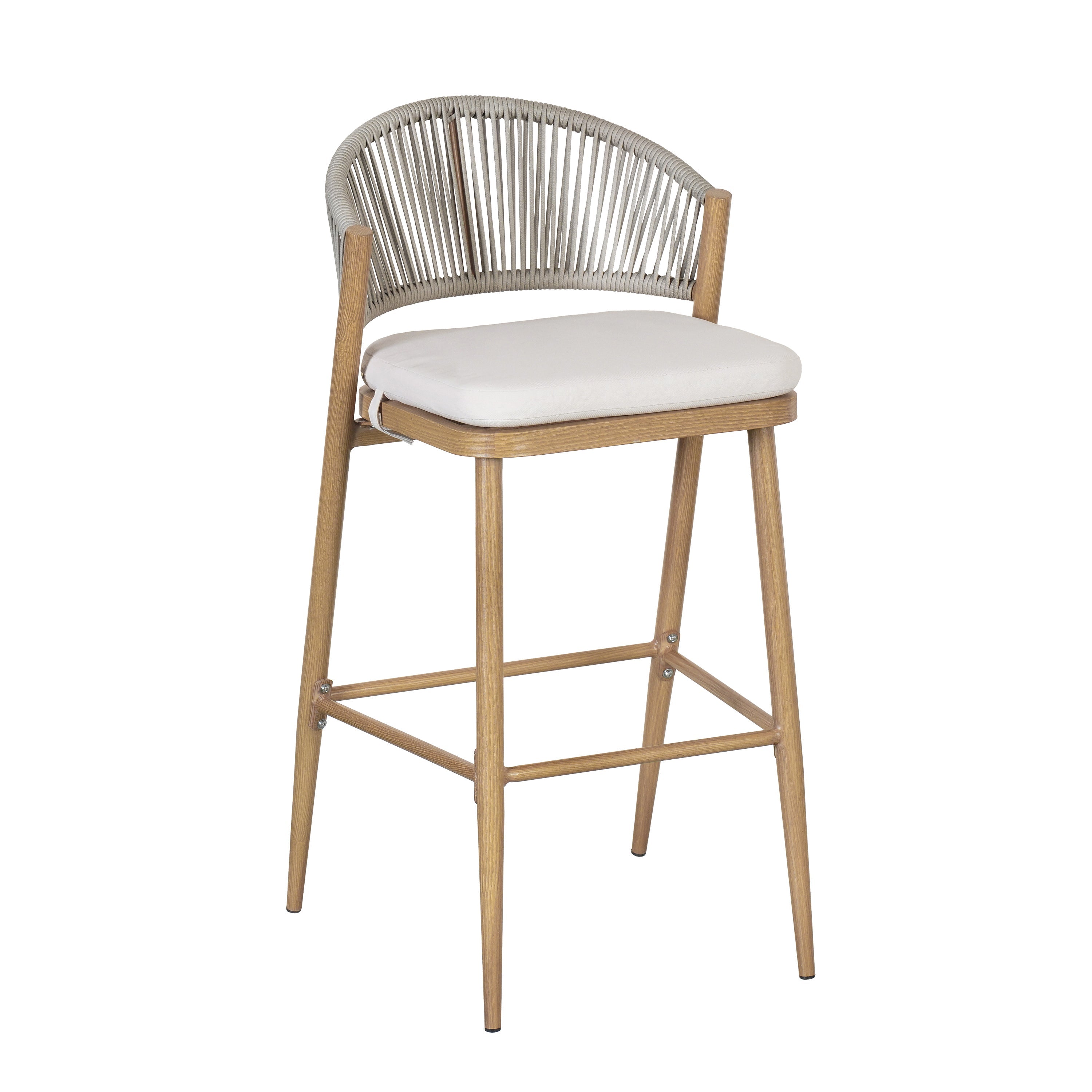 Outdoor Metal Frame Stools with Scallop-Shaped Backrest & Water-Resistant Cushions, Set of 2