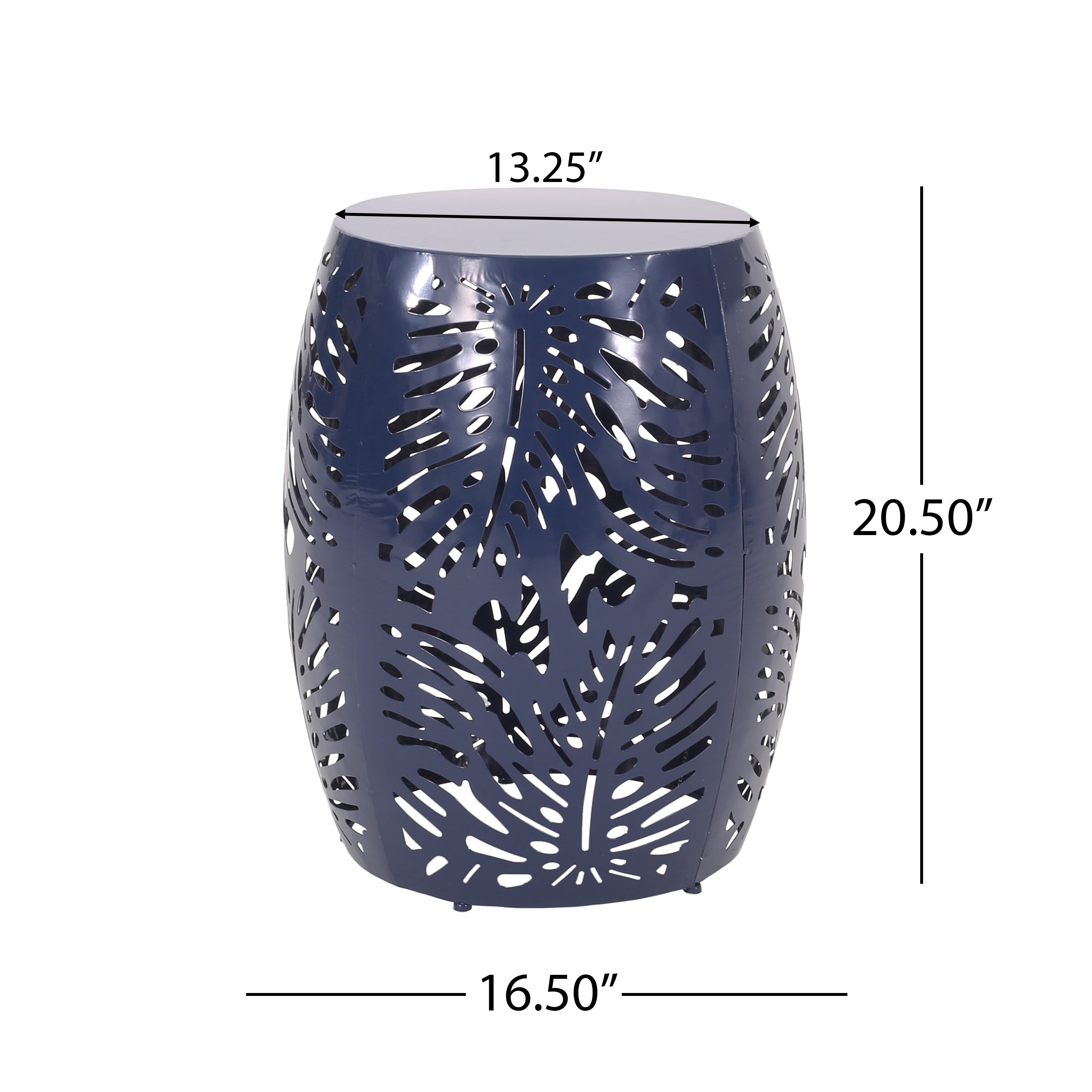 Rebirth Outdoor End Table with Tropical Palm Leaf Pattern and Iron Frame