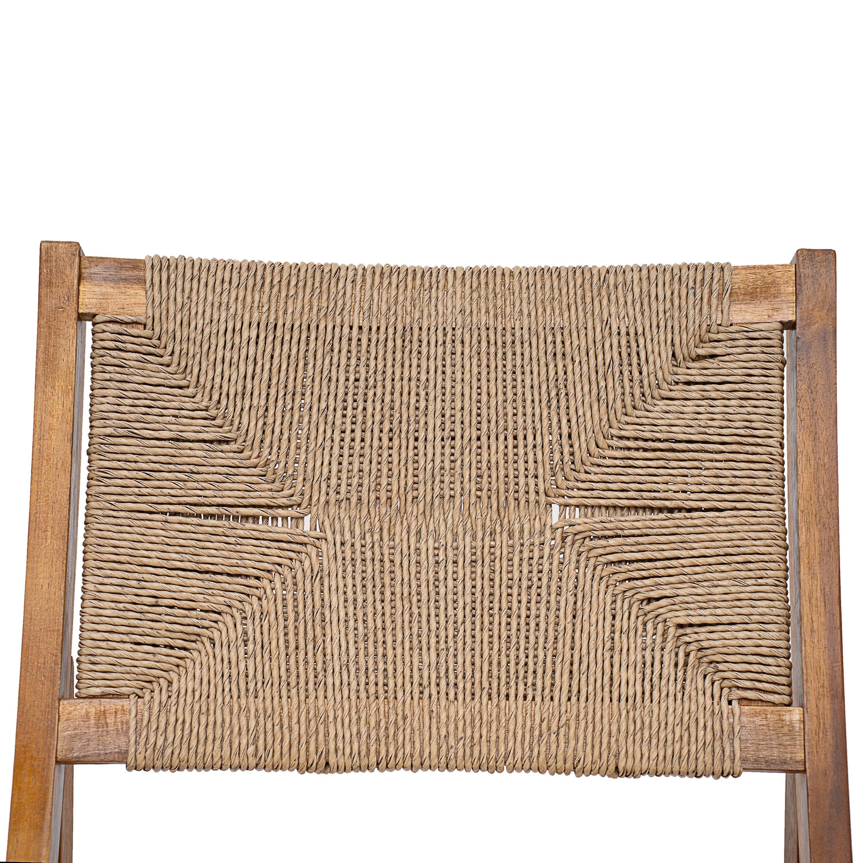 Monica Outdoor Wood and Wicker Woven Dining Chair with Cushions, Set of 2