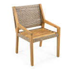 Capri Outdoor Acacia Wood & Wicker Dining Chairs with Cream Cushion, Set of 2