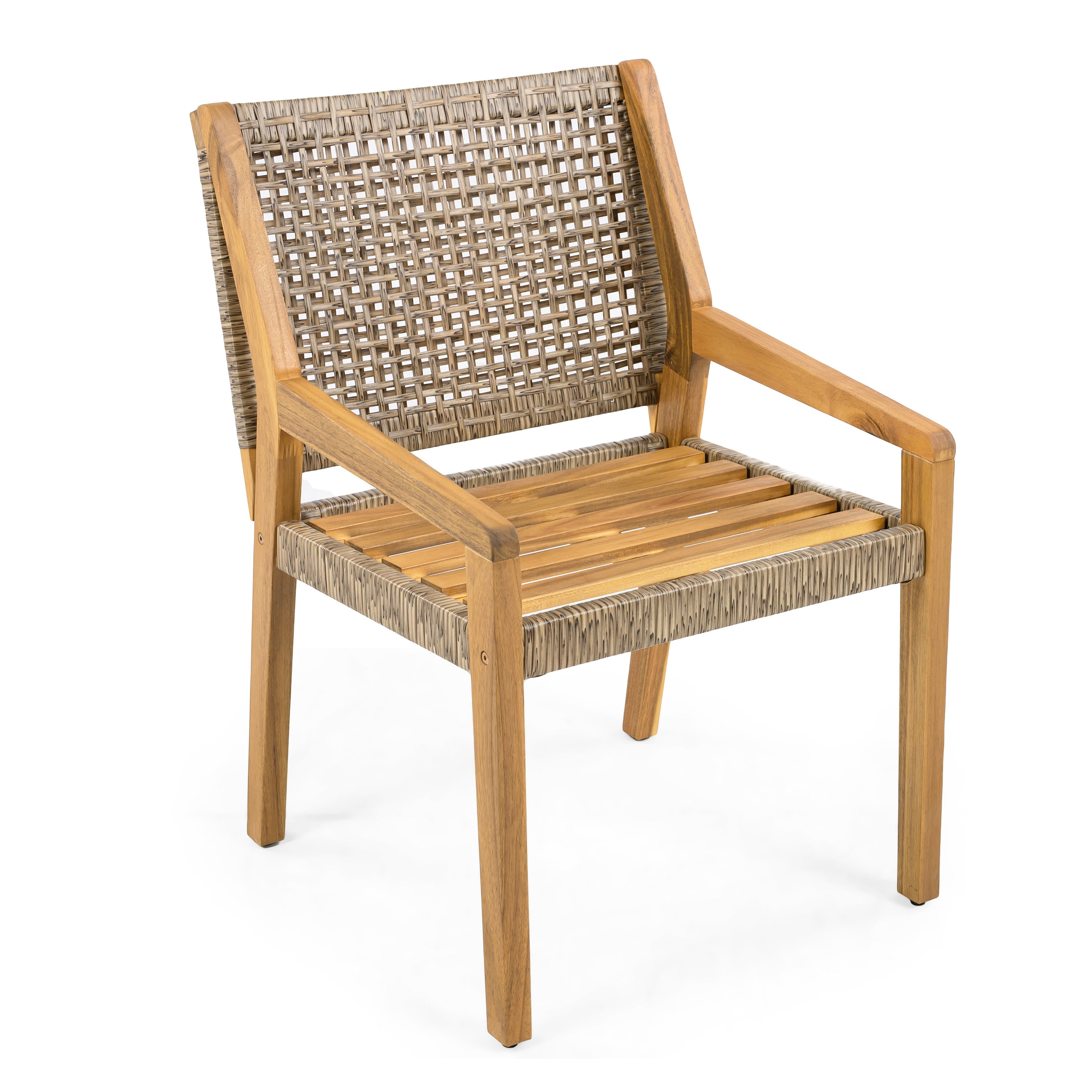 Capri Outdoor Acacia Wood & Wicker Dining Chairs with Cream Cushion, Set of 2