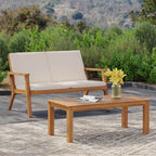 Brixton Outdoor Acacia Wood Loveseat and Coffee Table Set with Cushions