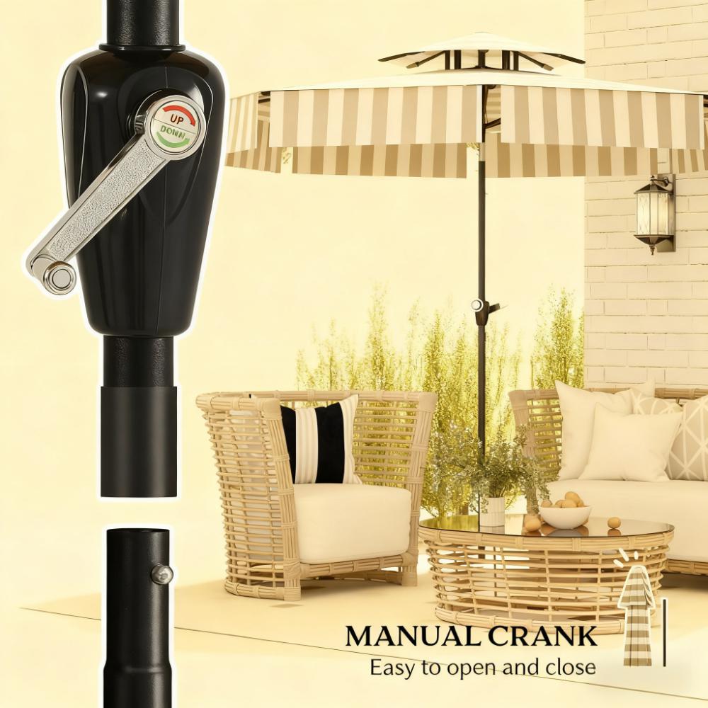 Bistro Stripe 2-Tier Vented Tiltable Patio Umbrella with Crank