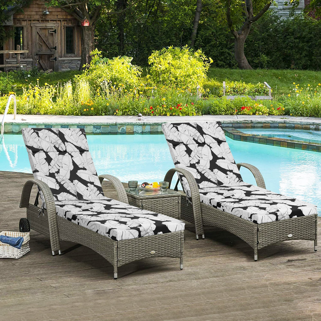 Tropical Indoor/Outdoor Chaise Lounge Chair Cushion with Ties, Set of 2