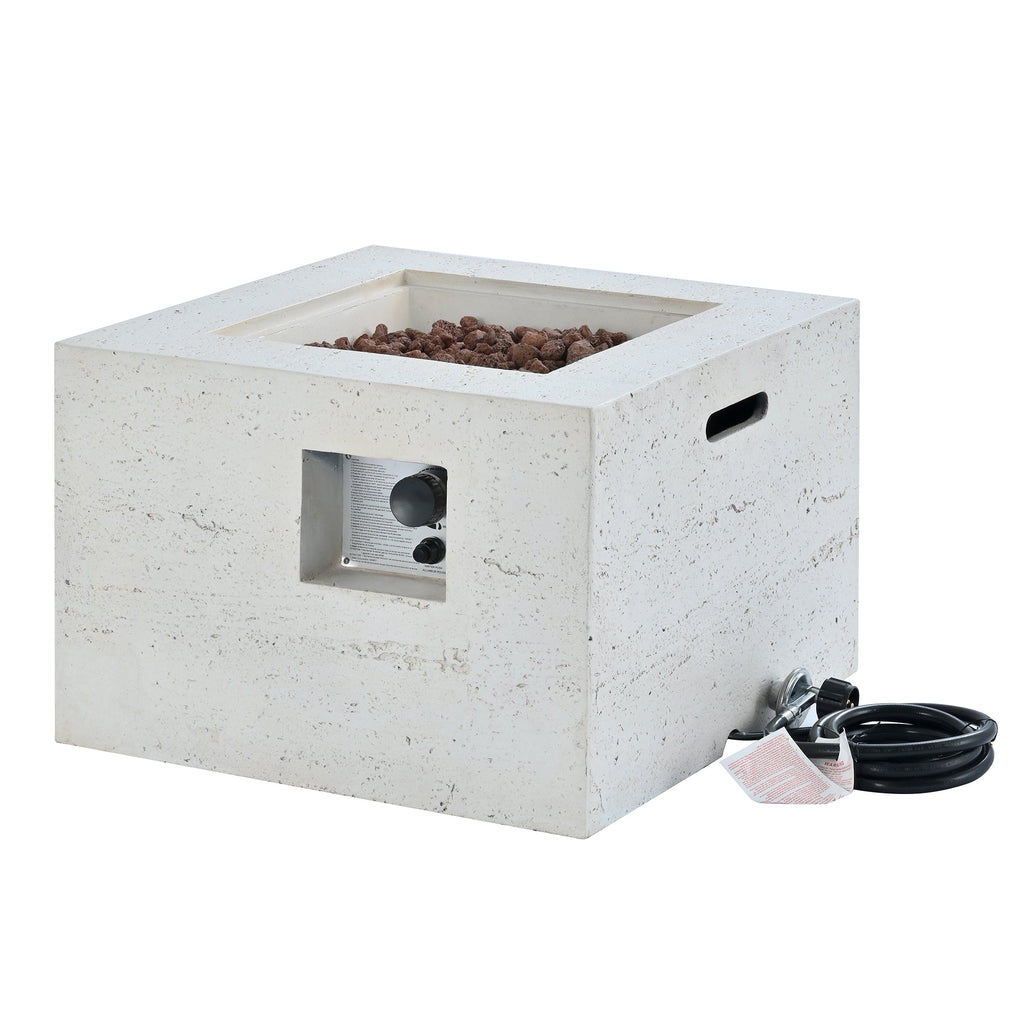 Outdoor Square Fire Pit with Steel Burner, Lava Rocks and Cover