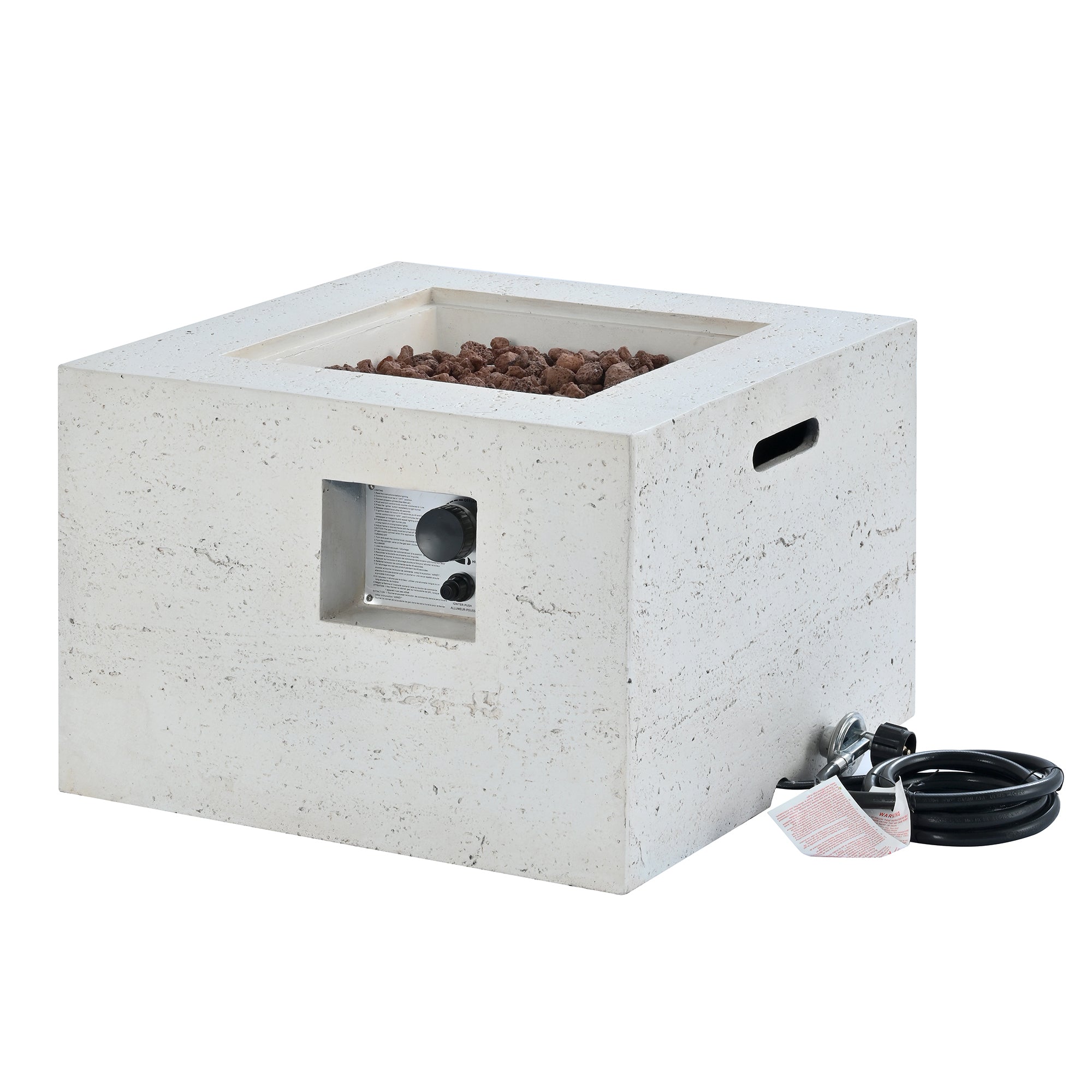 Outdoor Square Fire Pit with Steel Burner, Lava Rocks and Cover