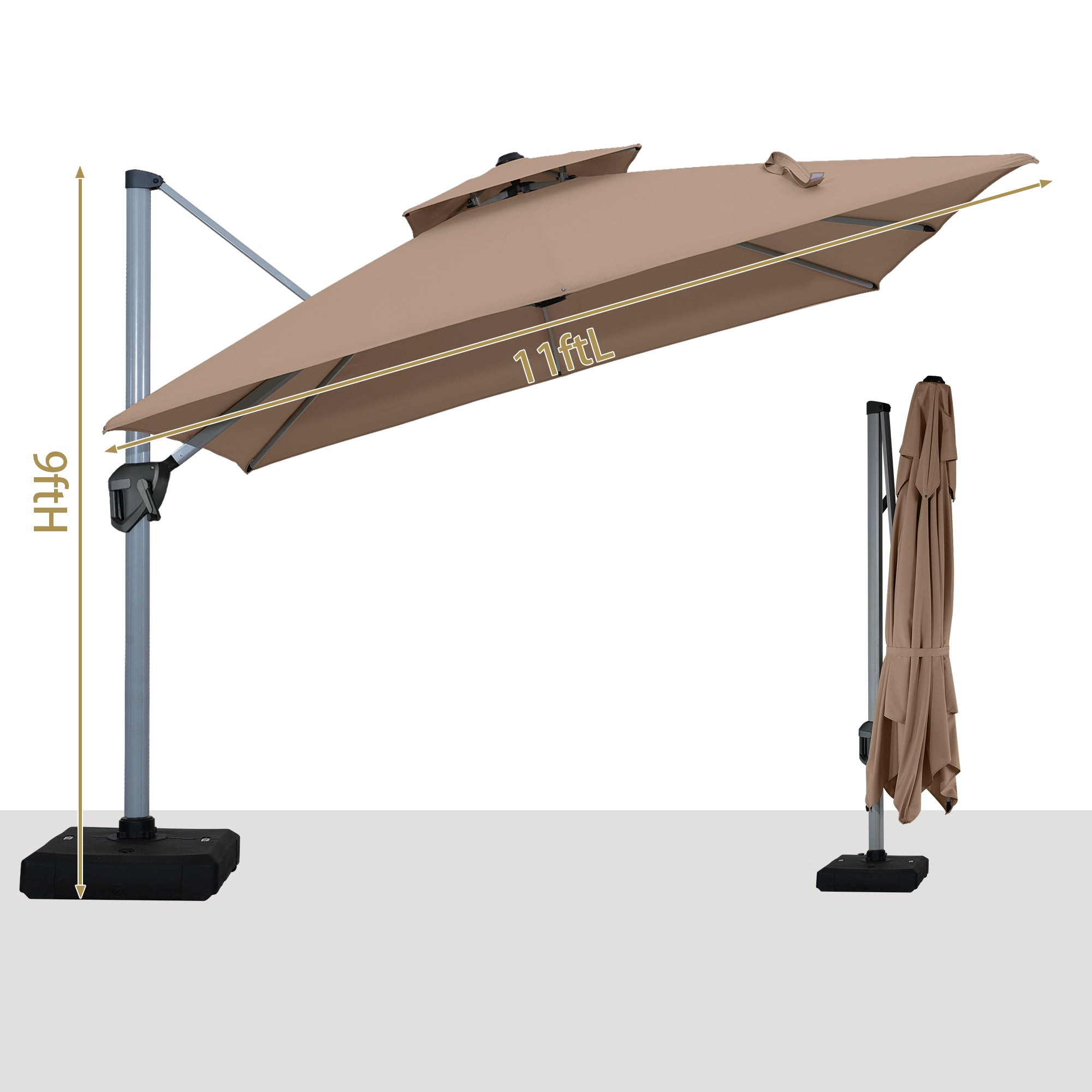 11' Outdoor Square Double Top Patio Umbrella, Base Not Included