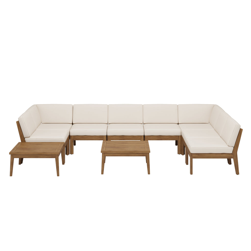 Grenada Outdoor Acacia Wood U-Shape Armless Sectional Sofa
