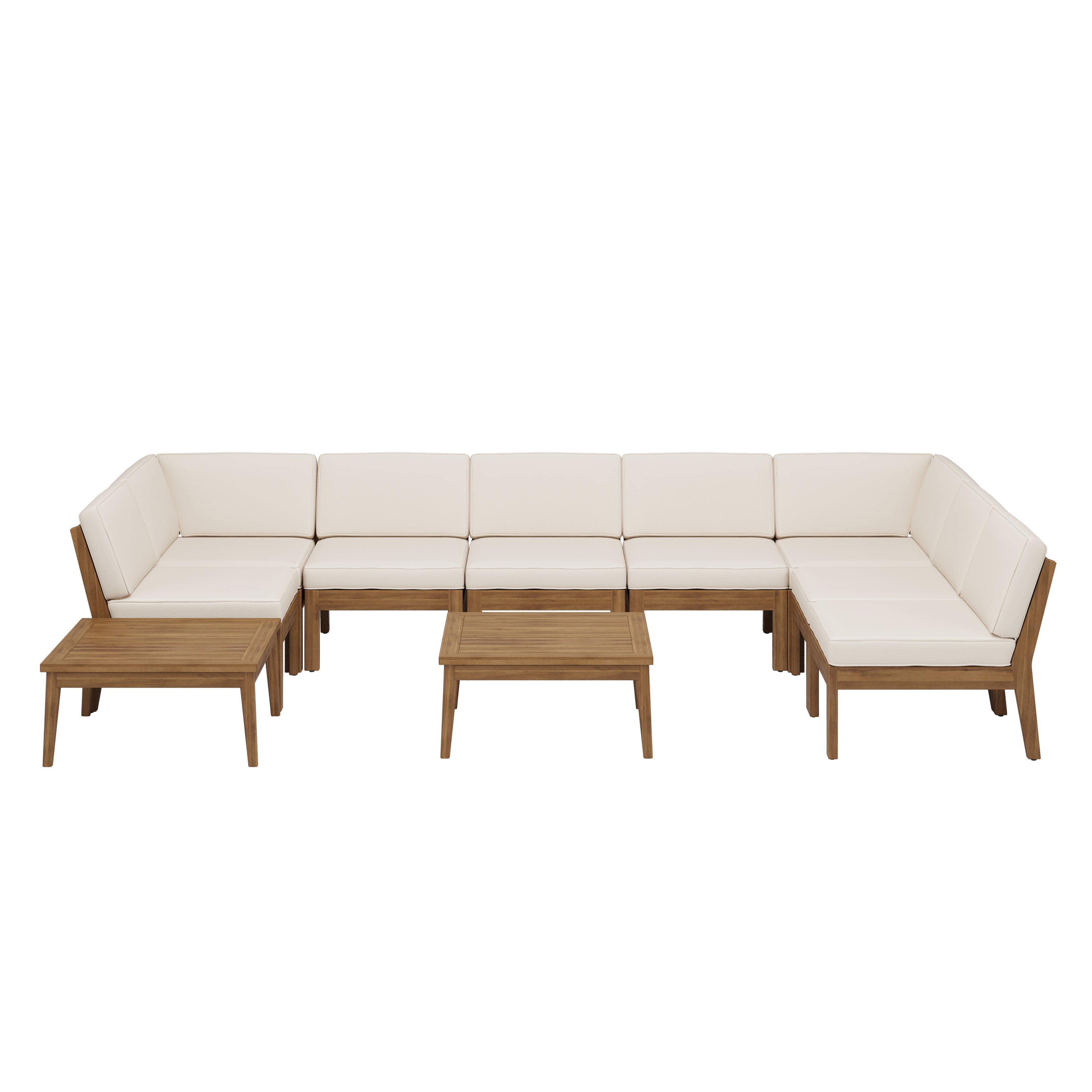 Grenada Outdoor Acacia Wood U-Shape Armless Sectional Sofa