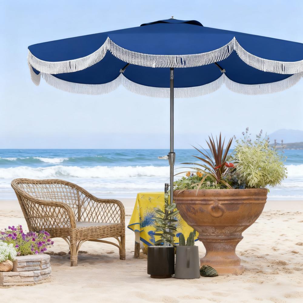 Allegra Scalloped Fringe Vented Patio Umbrella