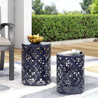 Refinery 2-Piece Outdoor End Table Set with Floral Patten and Iron Cut Design