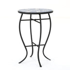 Outdoor Round End Table with Mosaic-Style Top and Curved Iron Legs