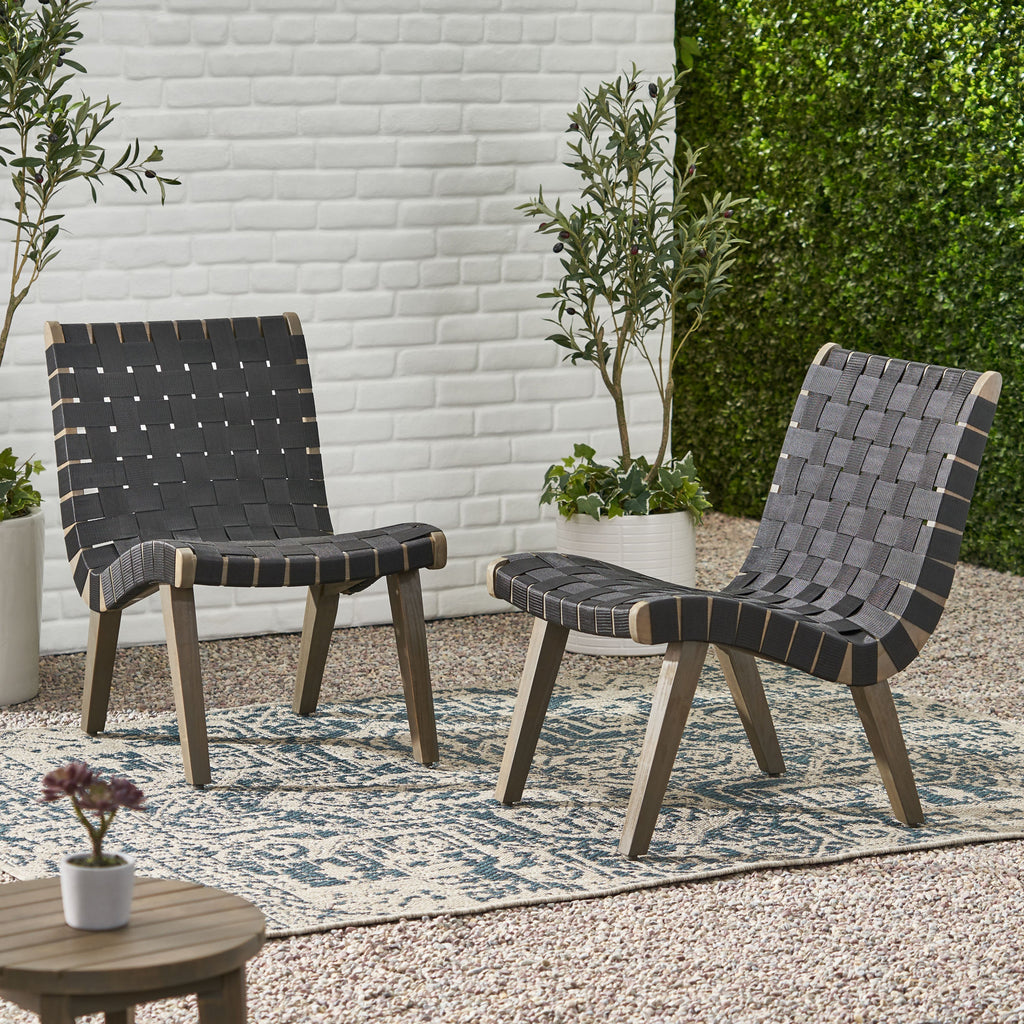 Delights Outdoor Lounge Chair with Rope Weave Design and Wood Frame, Set of 2