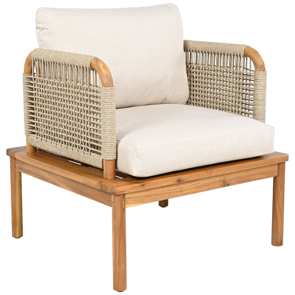 Isola Outdoor Acacia Wood and Rope Club Chair with Cushions