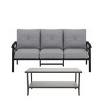 Marisol 2 Piece Outdoor Patio Set, 70" All-Weather Metal 3-Seat Sofa and Coffee Table