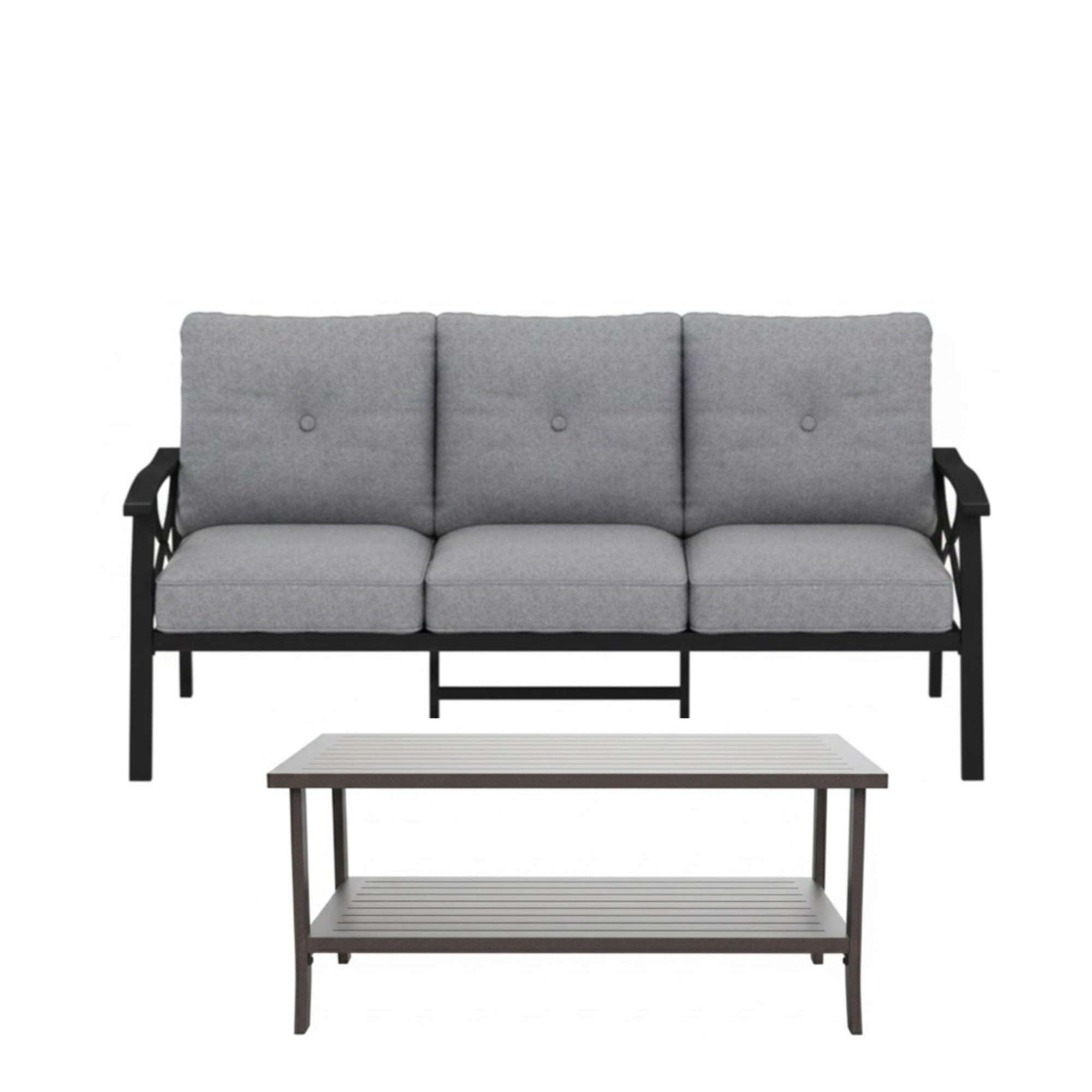 Marisol 2 Piece Outdoor Patio Set, 70" All-Weather Metal 3-Seat Sofa and Coffee Table