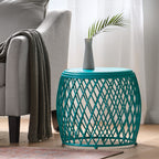 Coveted 19.75" Outdoor Cylindrical Iron Side Table with Lattice Design