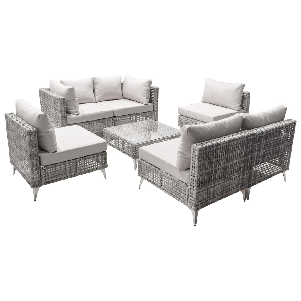7-Piece Outdoor Wicker Sectional Sofa with Water Resistant Cushions and Coffee Table