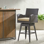 Liden Outdoor Modern PE Rattan Swivel Barstool with Tapered Legs
