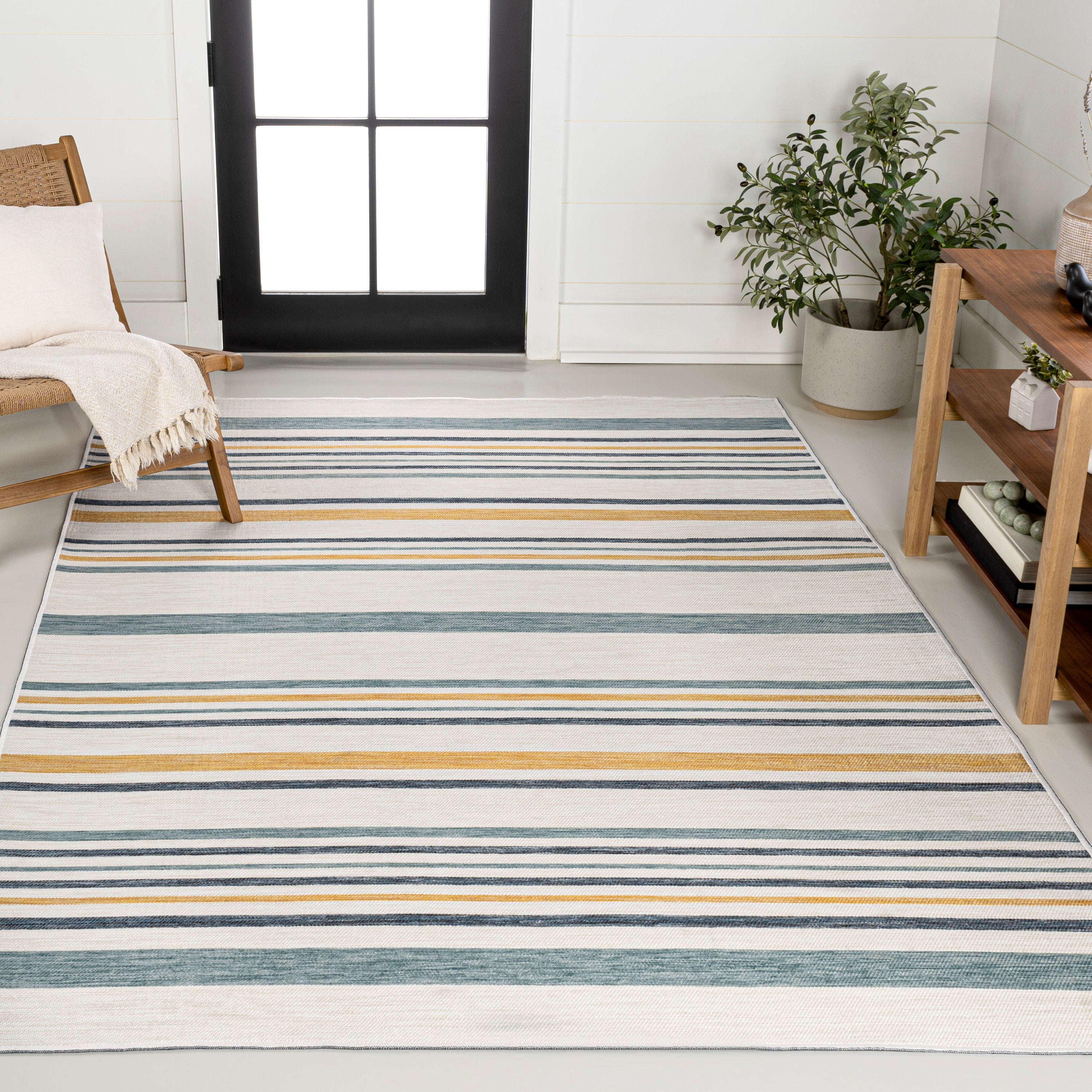 Janus Classic Coastal Ticking Stripe Reversible Machine-Washable Indoor/Outdoor Runner Rug
