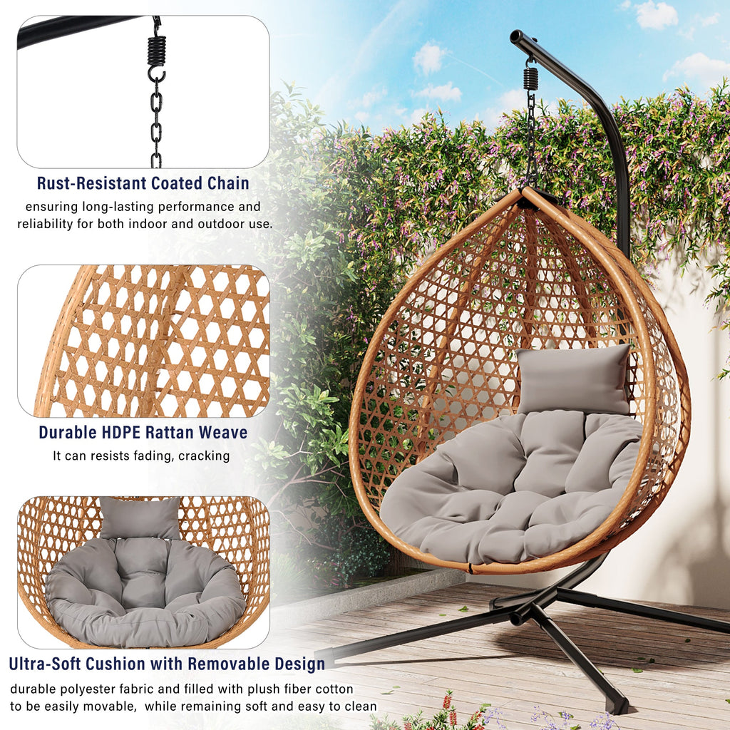 Hanging Swinging Egg Chair with Rattan Weaving, Base Included