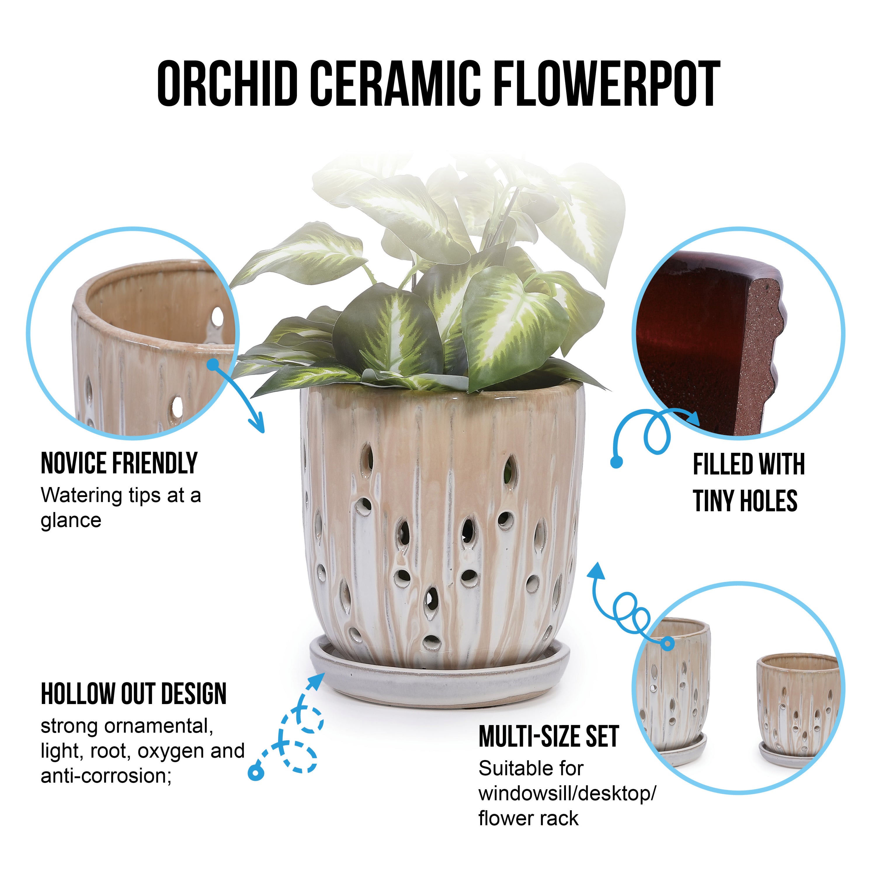 Aven Beige Handmade Ceramic Planter, Set of 2