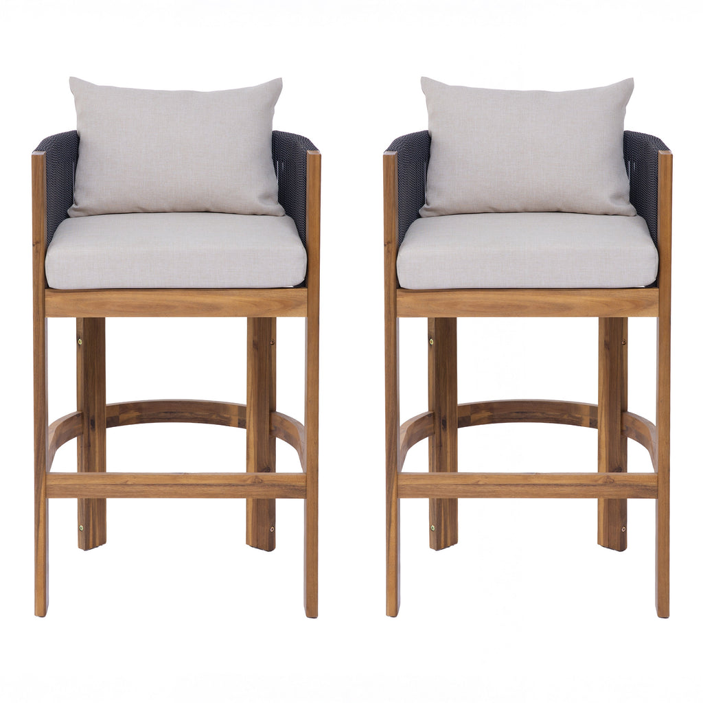 Matera Outdoor Wood & Rope Barstools, Set of 2