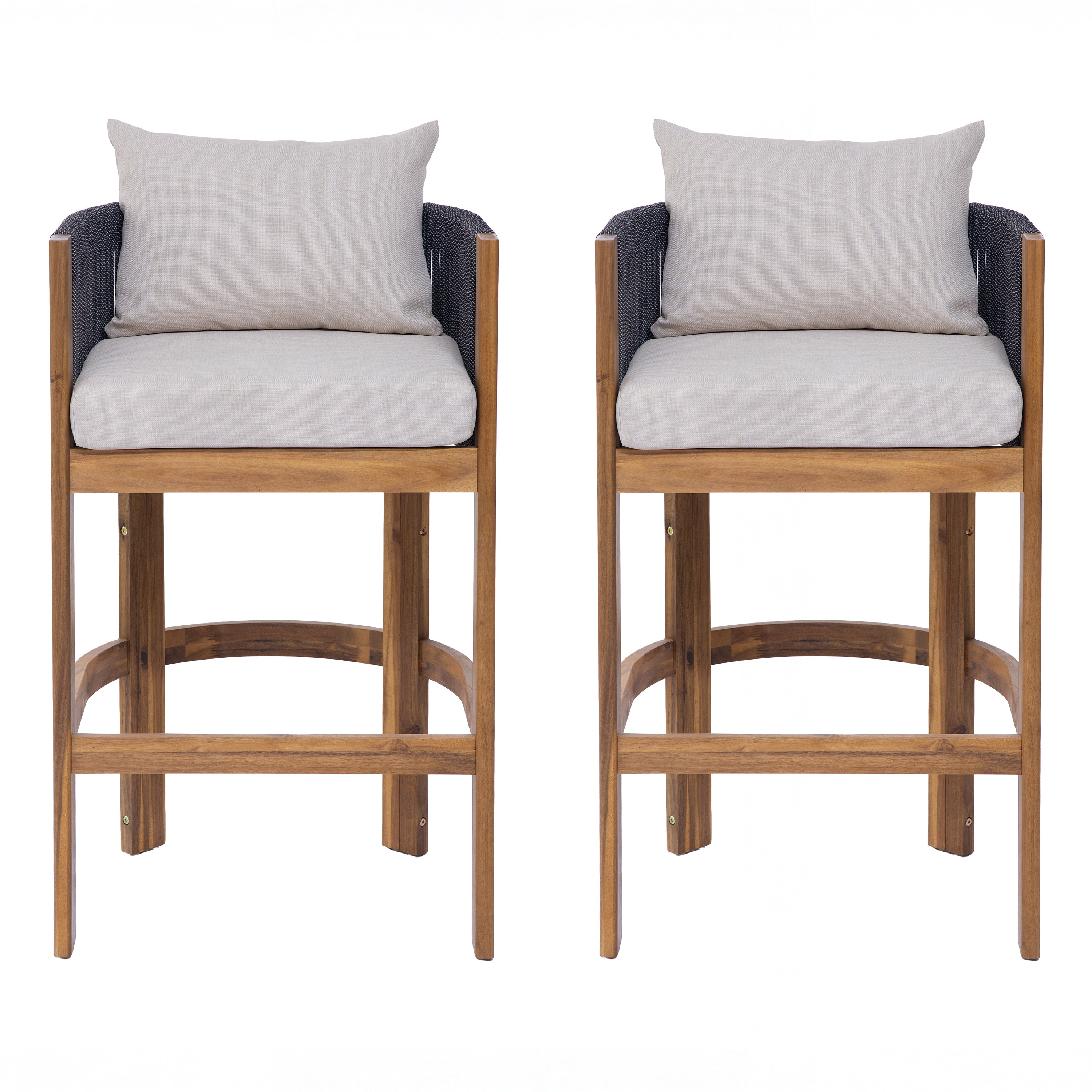 Matera Outdoor Wood & Rope Barstools, Set of 2