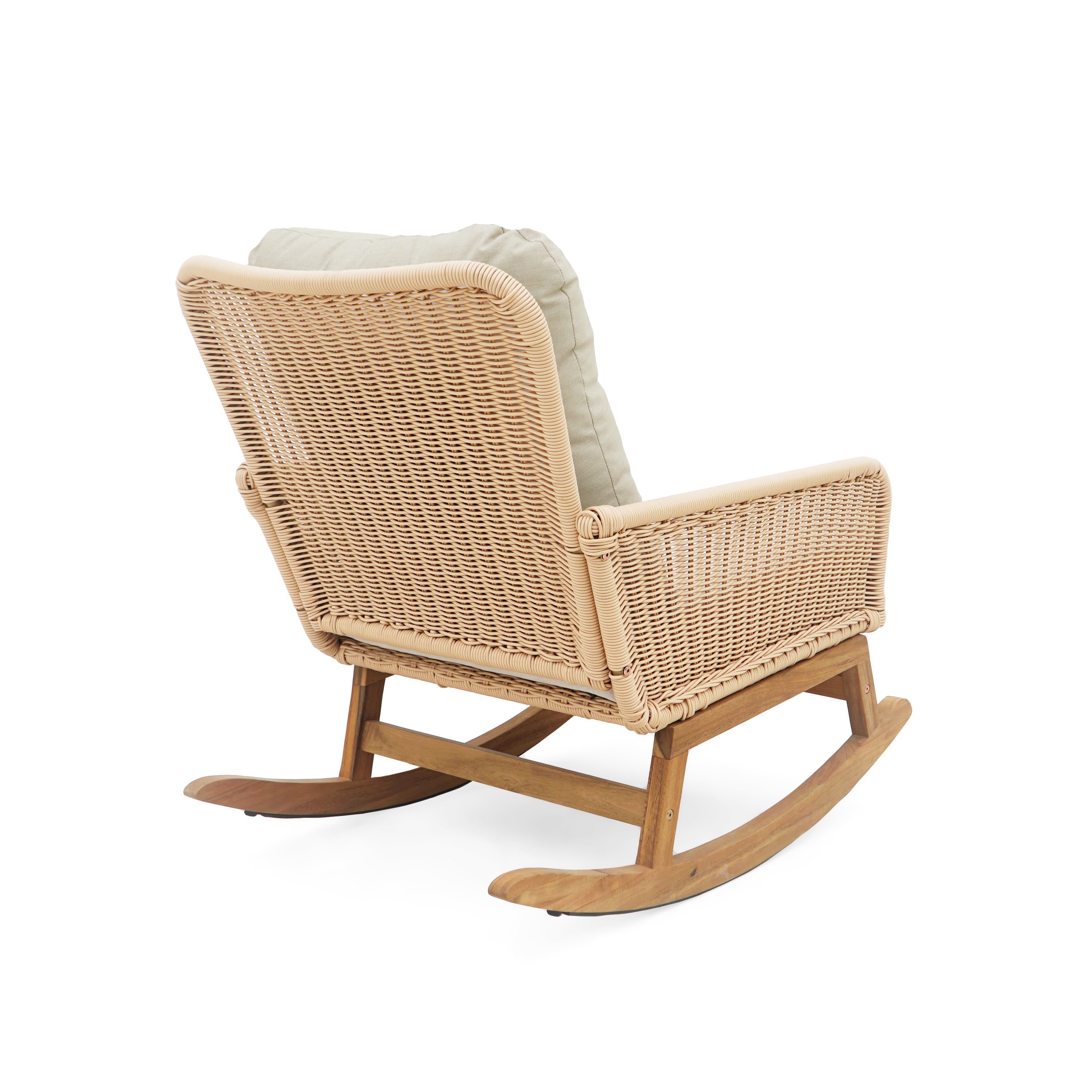 Contemporary Minimalist Beige Wicker Rocking Chair