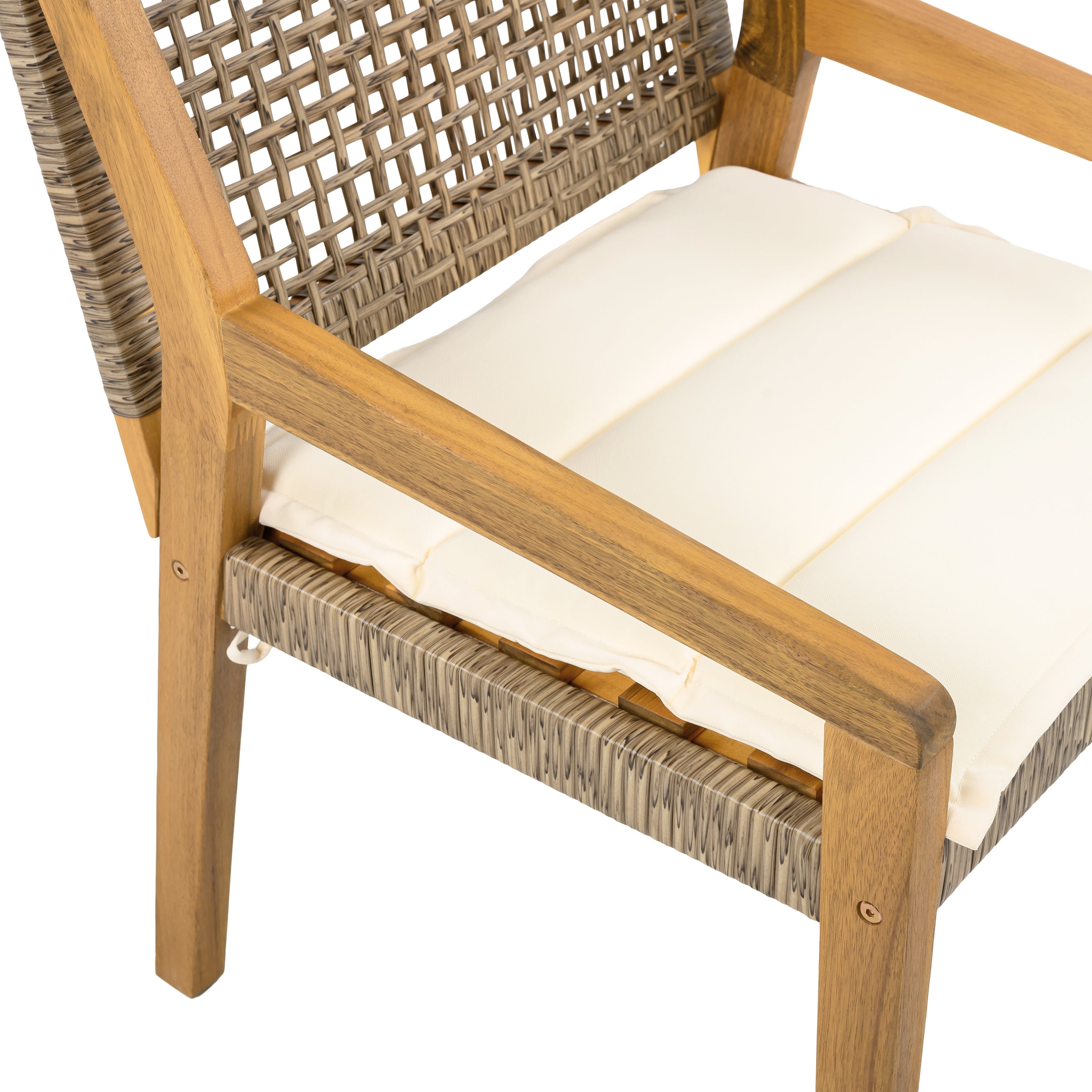 Capri Outdoor Acacia Wood & Wicker Dining Chairs with Cream Cushion, Set of 2