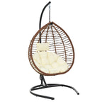 Foldable Rattan Egg Swing Chair with Iron Frame, Plush Cushion & Removable Headrest