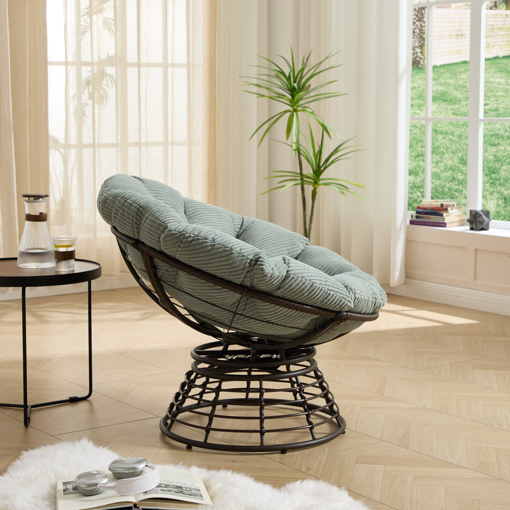 360° Swivel Indoor Outdoor Wicker Papasan Chair with Soft Thick Cushion