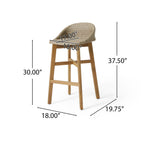 Beeson Outdoor Wicker and Acacia Wood Barstools, Set of 2