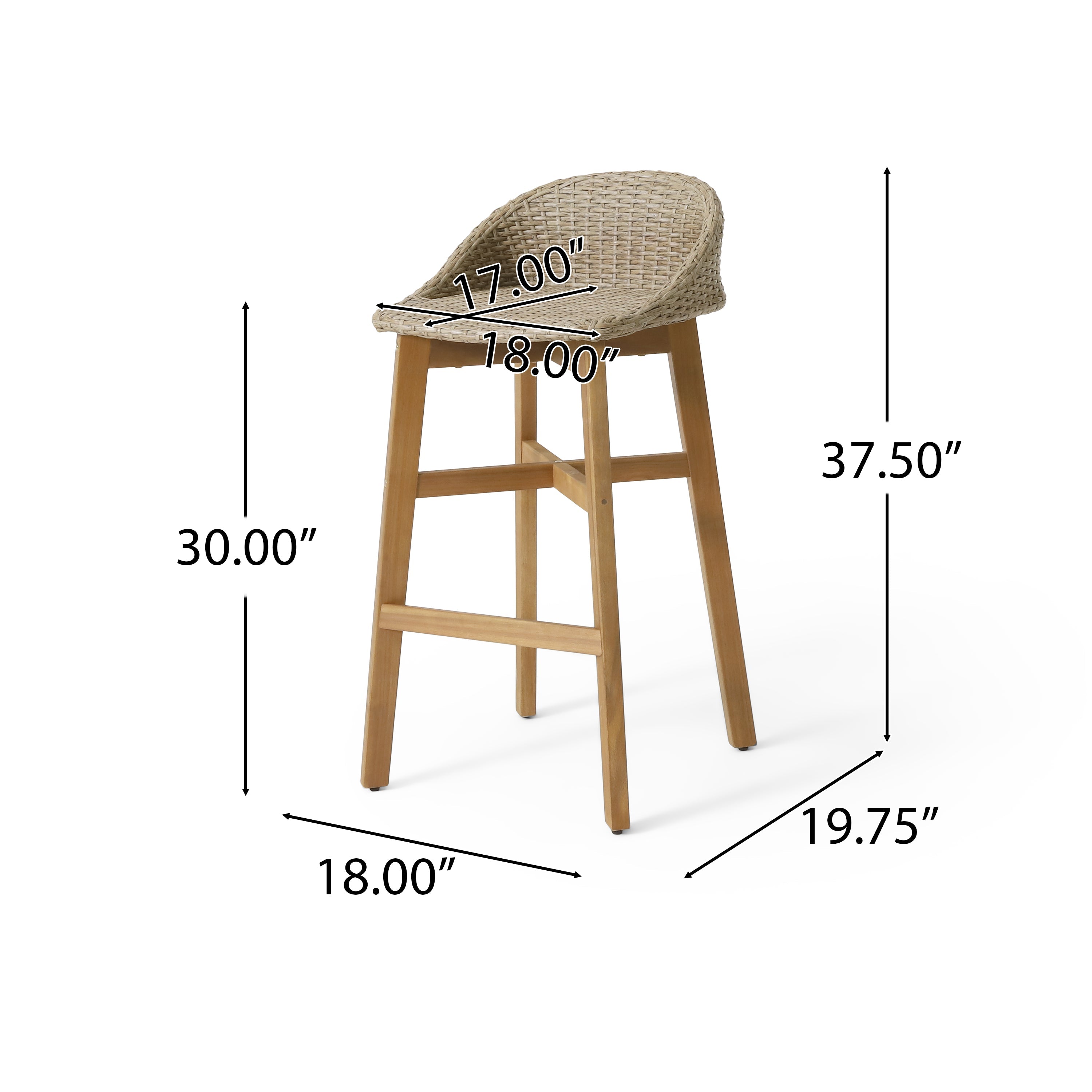 Beeson Outdoor Wicker and Acacia Wood Barstools, Set of 2