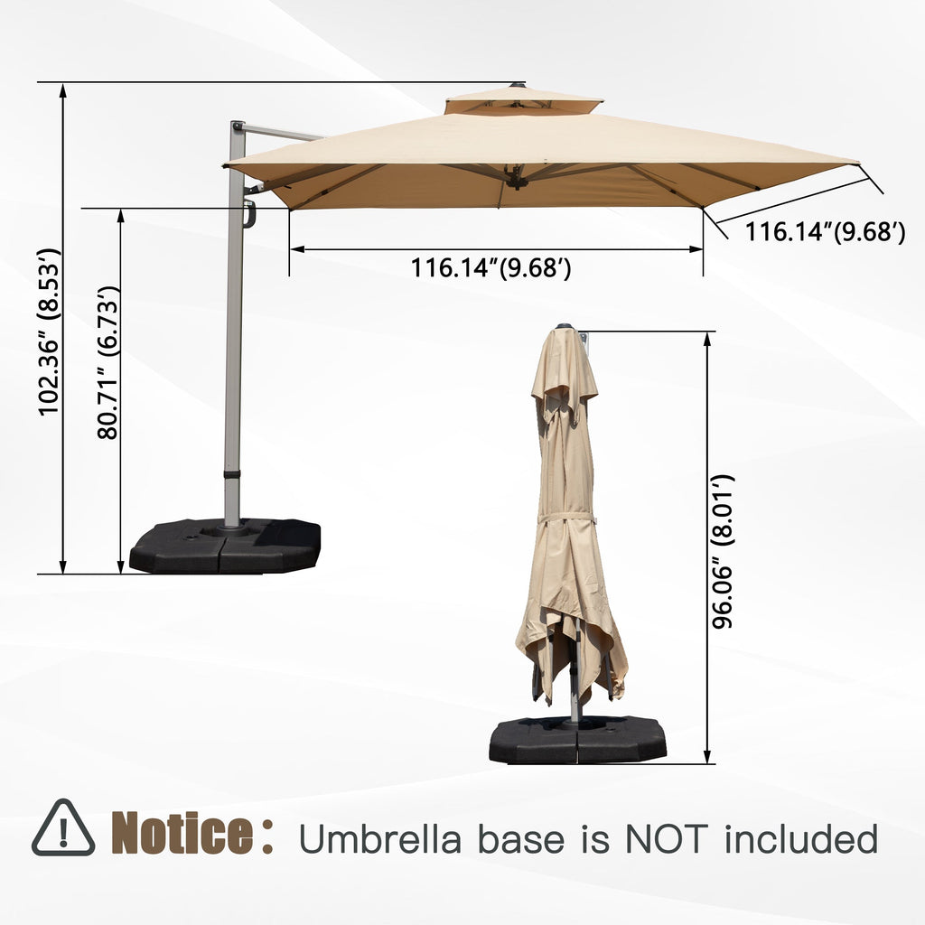 10'X10' Square Cantilever Umbrella with Center Pole, Base Not Included