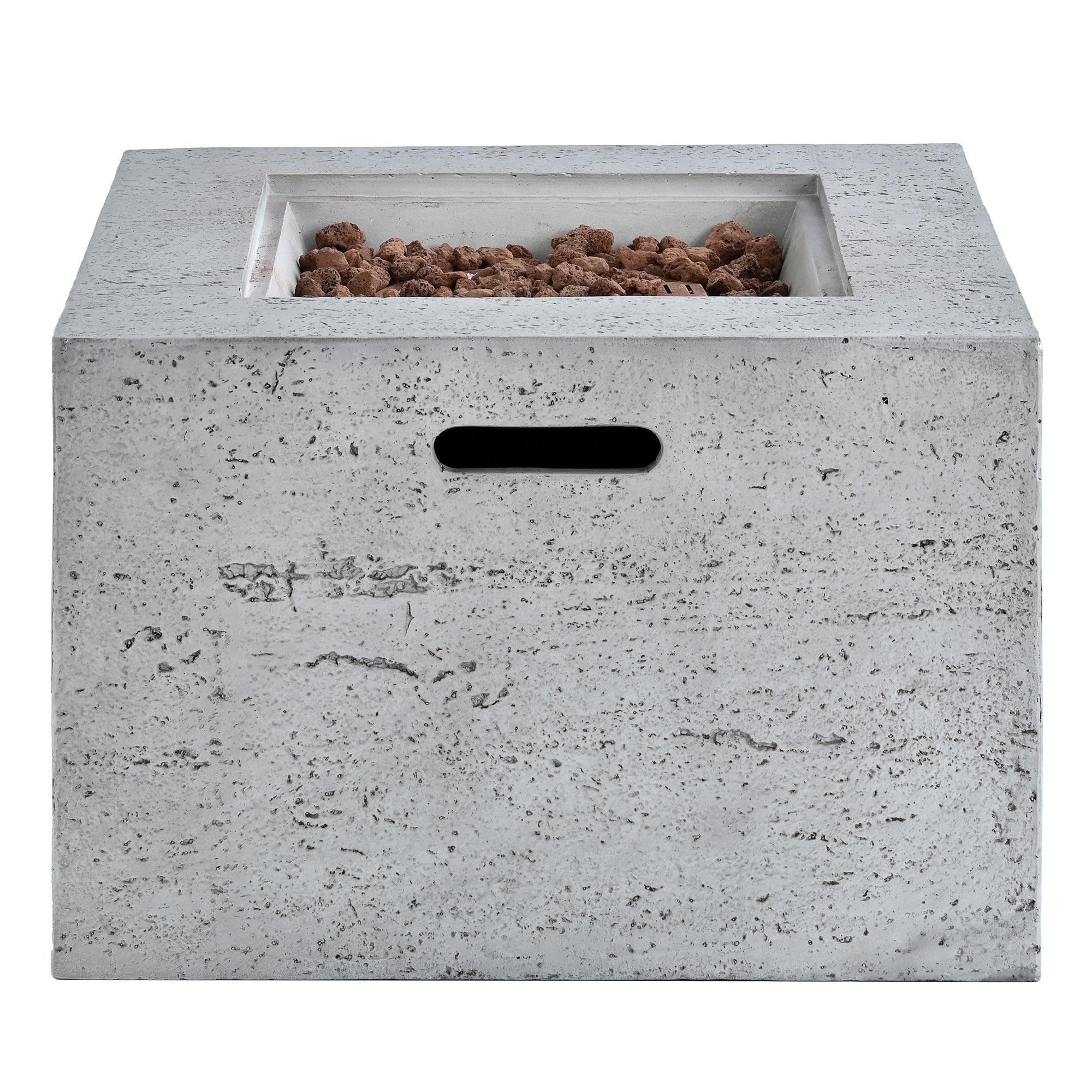 Outdoor Square Fire Pit with Steel Burner, Lava Rocks and Cover