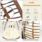 Foldable Rattan Egg Swing Chair with Iron Frame, Plush Cushion & Removable Headrest