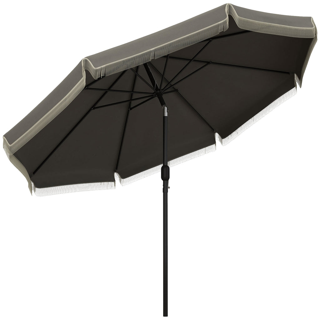 9' Fringe Edge Patio Umbrella with Push Button Tilt and Crank