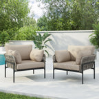 Brisa Outdoor Modern Iron Lounge Chair with Rope Weave