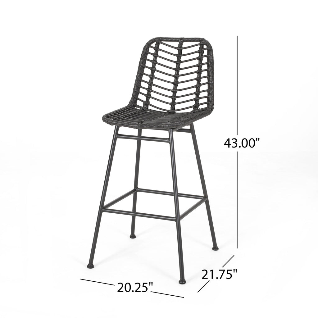 Sawtelle Outdoor Wicker Barstools, Set of 2