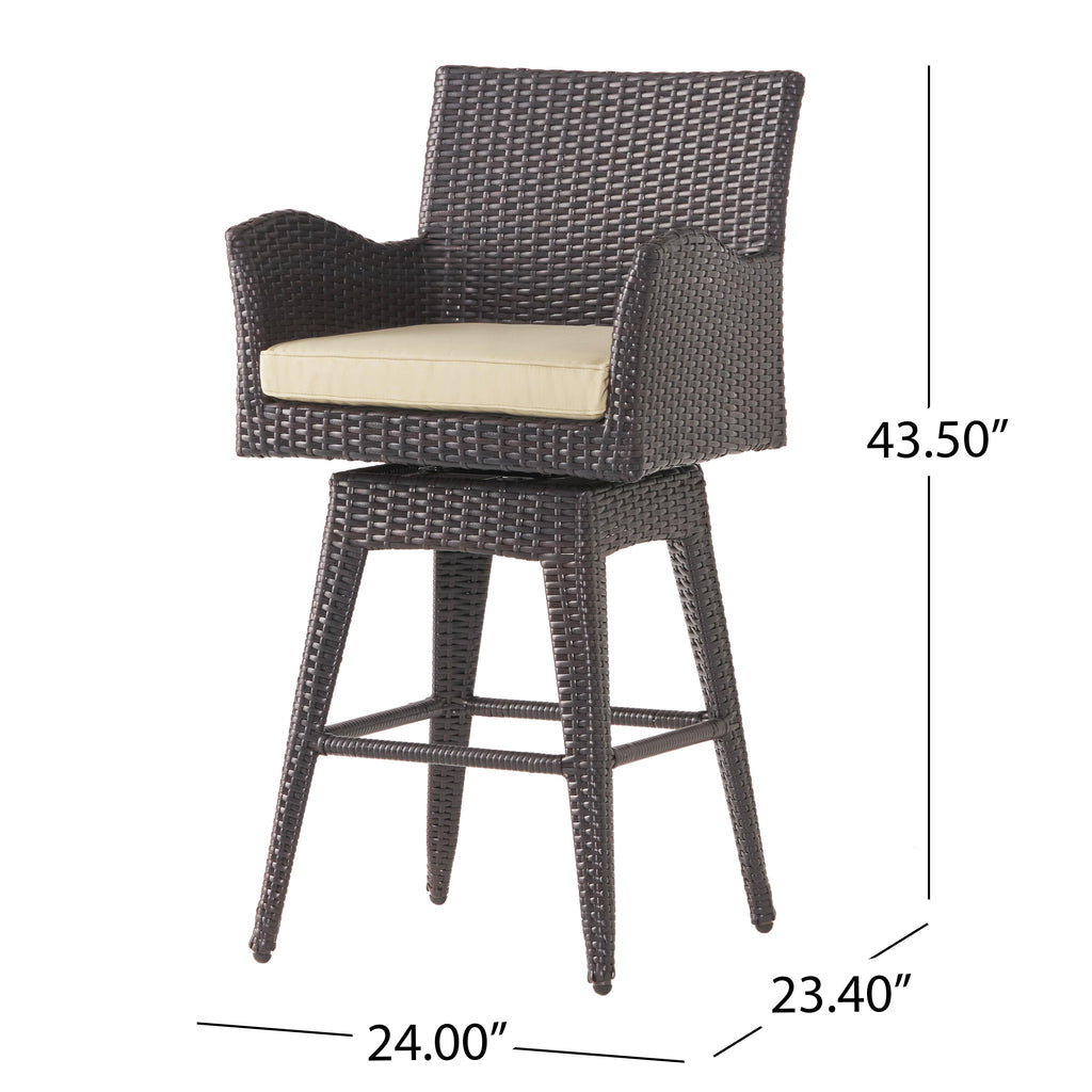 Liden Outdoor Modern PE Rattan Swivel Barstool with Tapered Legs