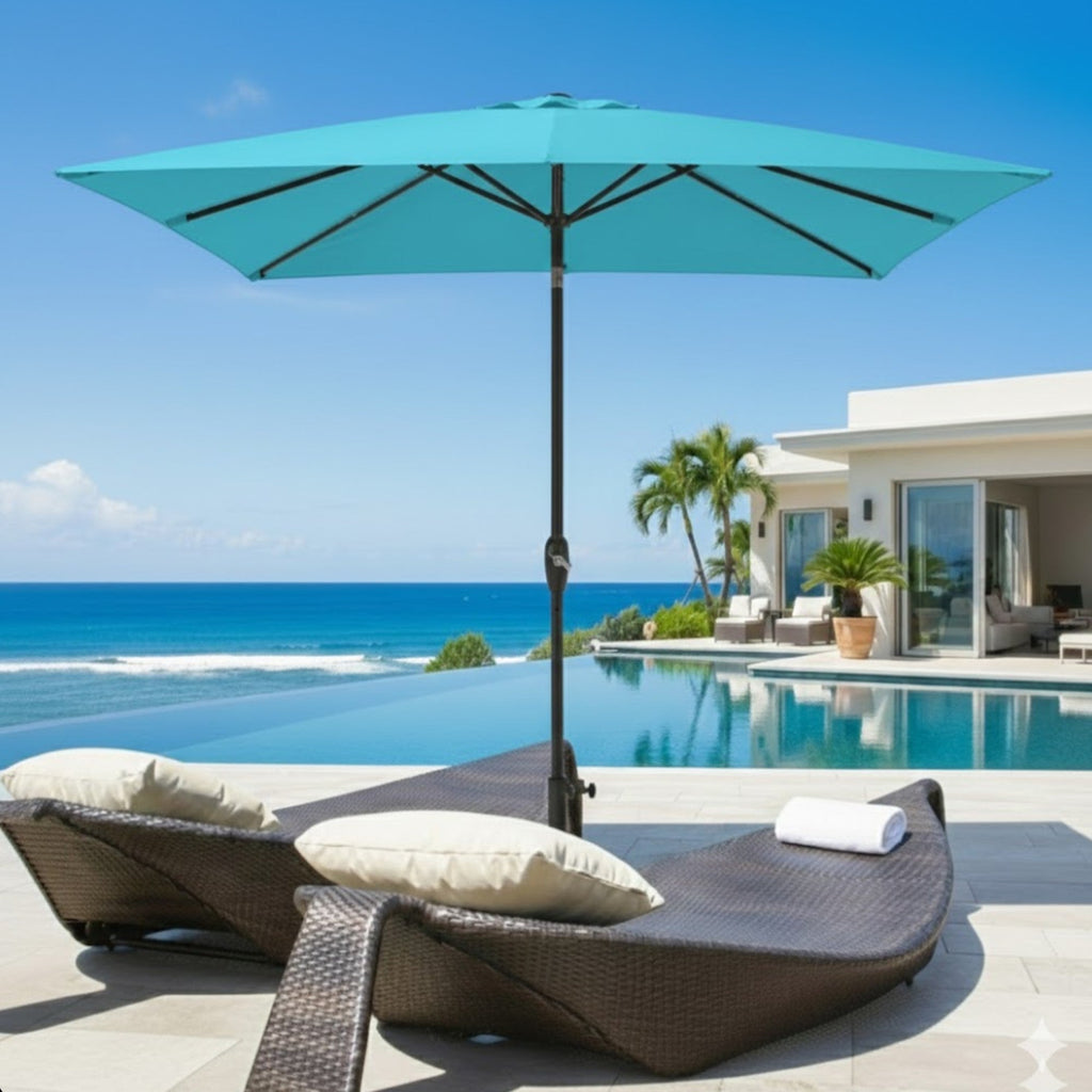 6.5 x 10 ft Rectangular Patio Umbrella with Crank, Base Not Included