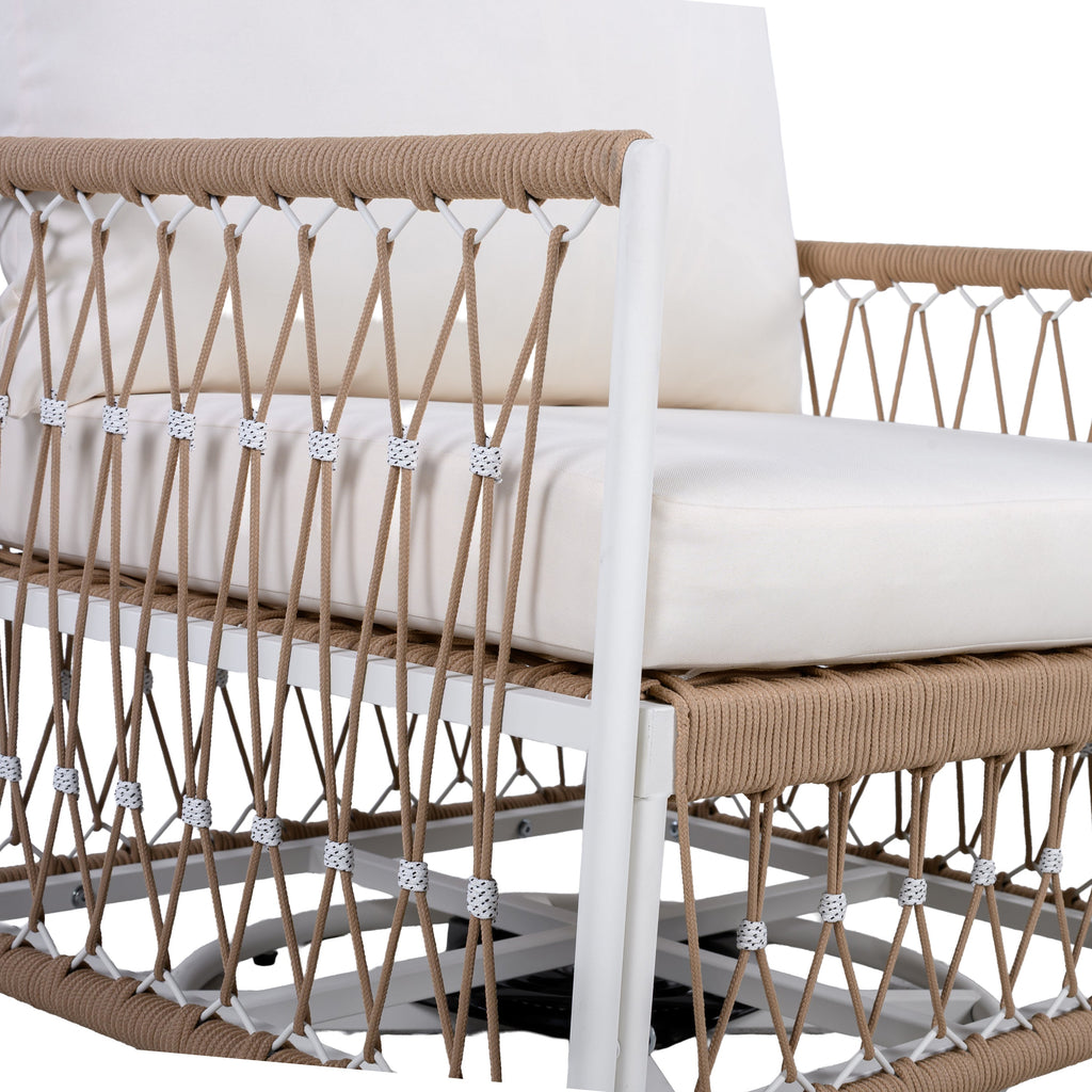 Caspian 3-Piece Outdoor Handwoven Rope Conversation Set with Swivel Chairs