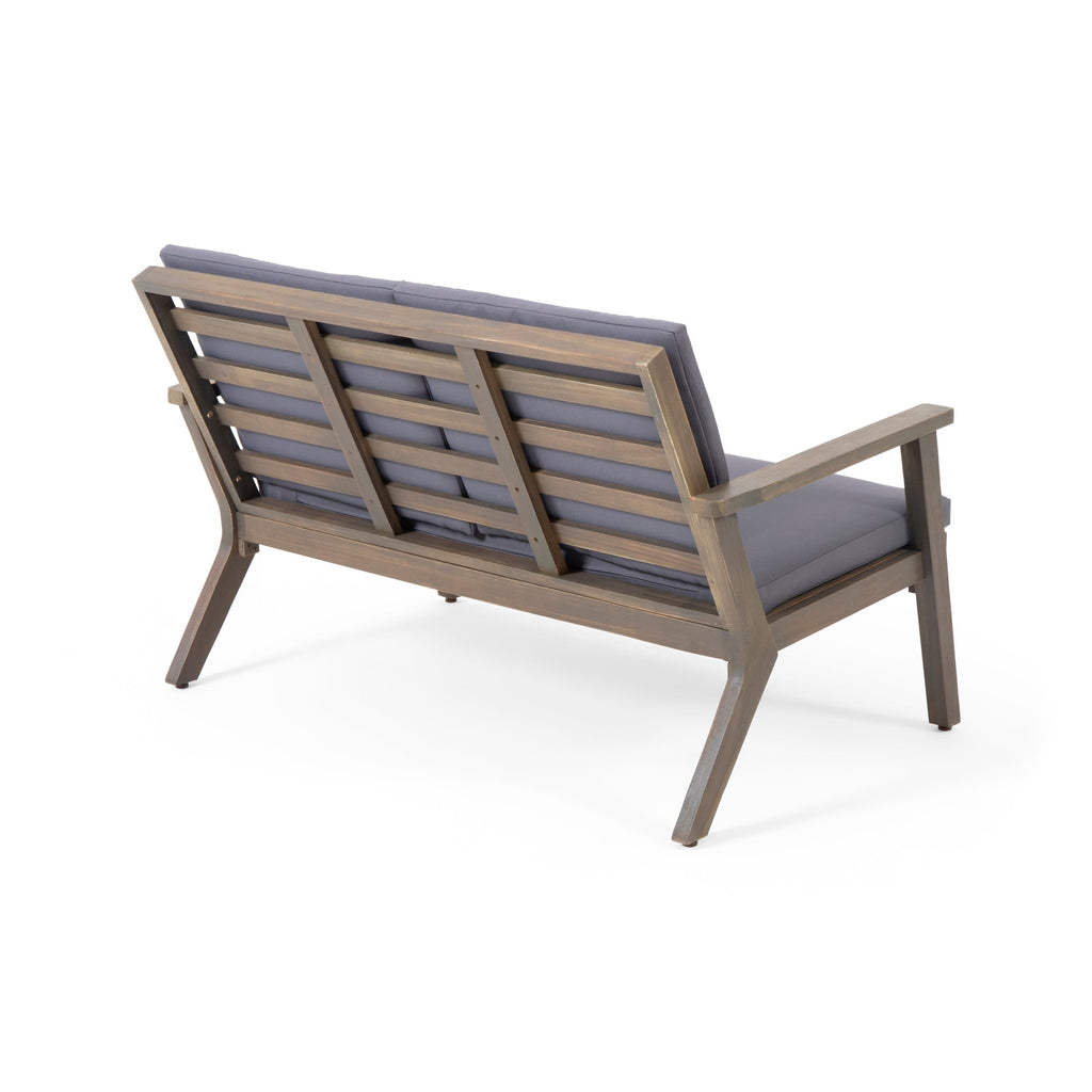 Brixton Outdoor Acacia Wood Loveseat and Coffee Table Set with Cushions