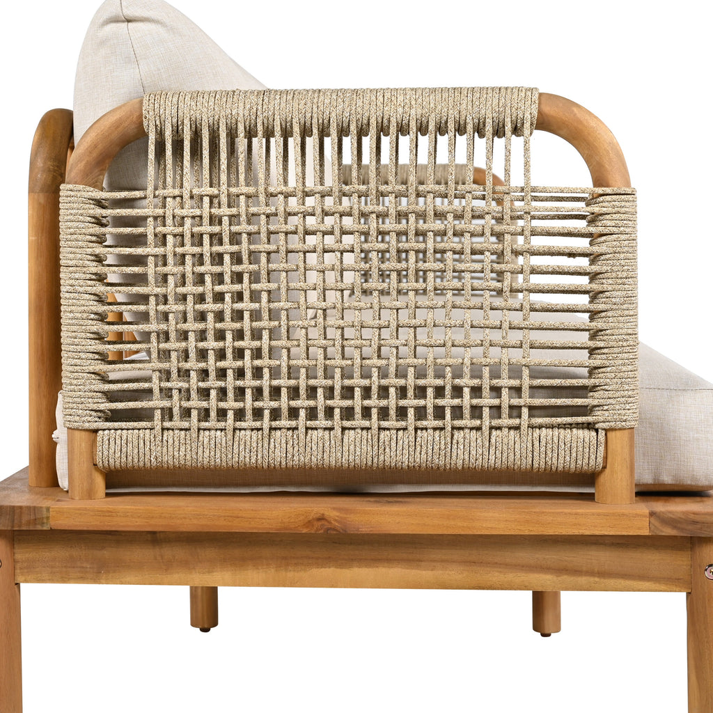 Isola Outdoor 4 Piece Acacia Wood and Rope Patio Sofa Set