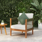 Azari Outdoor Acacia Wood Club Chair with Handwoven Rope Accents & Curved Backrest