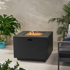 33" Outdoor Iron Square Propane Fire Pit, Tank Inside, 50,000 BTU